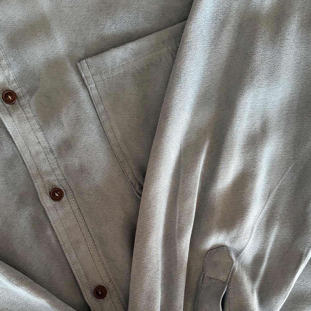 Suede Men's Blue Button-Down Shirt - Picture 2 of 7